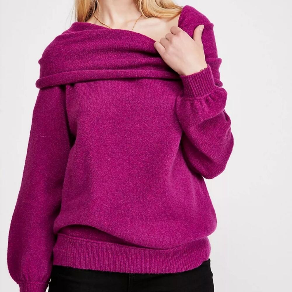 Free People Echo Beach Cowl Neck Sweater XS Fuchsia Pink Purple Wool Blend